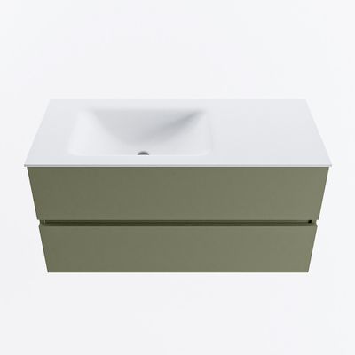 MONDIAZ VICA 100cm badmeubel onderkast Army 2 lades. Wastafel CLOUD links 1 kraangat, kleur Talc.