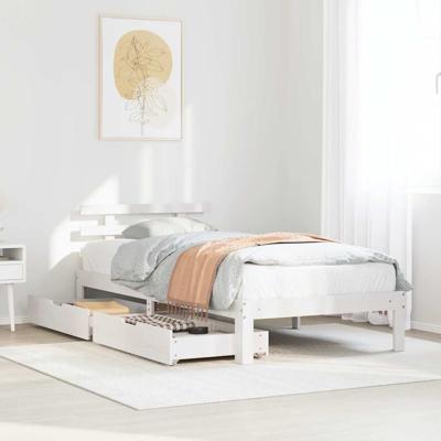 Bedframe met lades massief grenenhout wit 75x190 cm