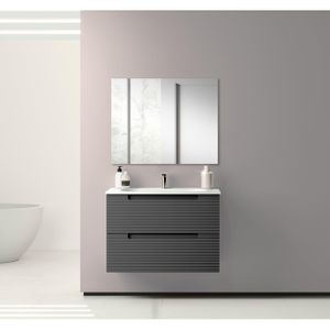 Adema Prime Balance Badkamermeubelset - 80x55x45cm - 1 rechthoekige keramische wasbak wit - 1 kraangat - 2 lades - rechthoekige spiegel - mat antraciet SW892622/SW804531/SW724611