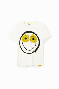 T-shirt met bloemen en Smiley® - WHITE - XS