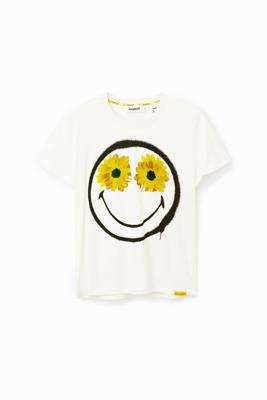 T-shirt met bloemen en Smiley® - WHITE - XXL