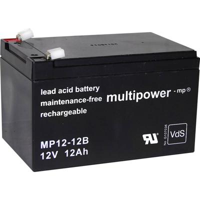 multipower MP12-12B Loodaccu 12 V 12 Ah Loodvlies (AGM) (b x h x d) 98 x 98 x 151 mm Kabelschoen 6.35 mm Onderhoudsvrij, Geringe zelfontlading,