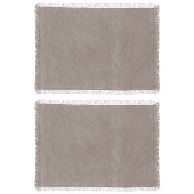 Secret de Gourmet placemats Kenya - 8x - lichtgrijs - 45 x 30 cm - katoen - met franjes