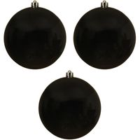 3x Grote zwarte kerstballen van 14 cm glans van kunststof   - - thumbnail