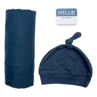 Lulujo Hello World Swaddle & Hat - Navy - thumbnail