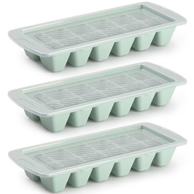 Set van 3x stuks IJsblokjes/ijsklontjes maken kunststof bakje met afsluitdeksel mintgroen 28 x 11 cm Set van 3x stuks IJsblokjes/ijsklontjes maken kunststof bakje met afsluitdeksel mintgroen 28 x 11 cm