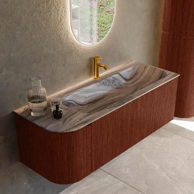 Badmeubel Mondiaz Kurve-Dlux | 125 cm | Meubelkleur Ruby | Wastafelkleur Sombra | Solid surface | Wasbak rechter zijde spoelbak | 1 kraangat