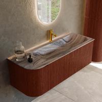 Badmeubel Mondiaz Kurve-Dlux | 125 cm | Meubelkleur Ruby | Wastafelkleur Sombra | Solid surface | Wasbak rechter zijde spoelbak | 1 kraangat