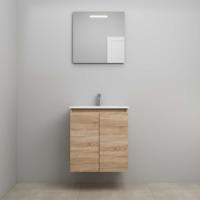 On-Line Badkamermeubelset - 60 cm - Voorgemonteerd - Greeploos 2 Deuren - Porseleinen Wastafel - 1 Kraangat - Spiegel met LED-Verlichting - Eiken