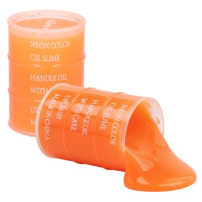 2x Potjes speelgoed/hobby slijm oranje in olievat 5,5 x 8 cm 150 ml inhoud2x Potjes speelgoed/hobby