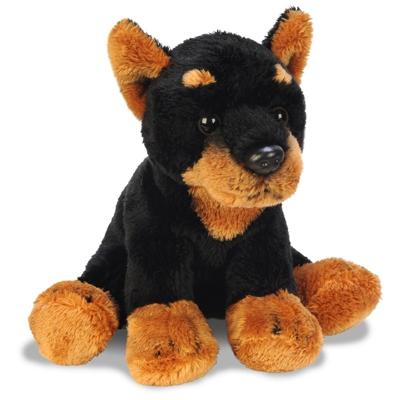 Suki Gifts Honden knuffel Doberman - 13 cm - zwart/bruin - speelgoed - pluche