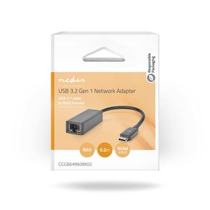 Nedis USB-netwerkadapter | USB 3.2 Gen 1 | 2.5 Gbps | USB-C Male | RJ45 Female | 0.20 m | Rond | Vernikkeld | Vertind-Koper | Zwart | Doos -