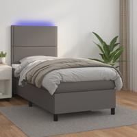 Boxspring met matras en LED kunstleer grijs 90x200 cm