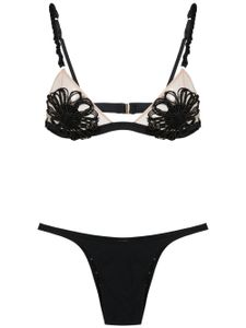 Amir Slama bikini à appliques fleurs - Noir