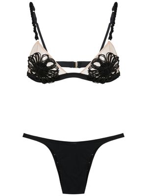 Amir Slama bikini à appliques fleurs - Noir
