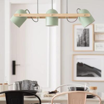 Verstelbare hanglamp hout met groene kappen &apos;Jasper&apos; 780mm E27