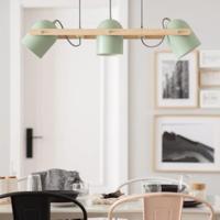 Verstelbare hanglamp hout met groene kappen 'Jasper' 780mm E27 Verstelbare hanglamp hout met groene kappen 'Jasper' 780mm E27