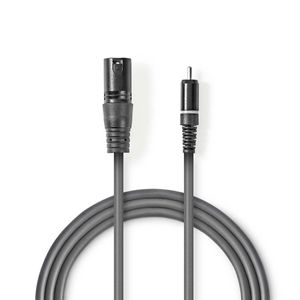 XLR-Audiokabel | XLR 3-pins male - RCA male | 1,5 m | Grijs