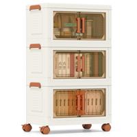 57L/76L Opvouwbare Opbergbakken met Deksels Set van 3/4 Stapelbare Kunststof Opbergbakken met Wielen Opbergbakken met Deuren