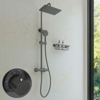 Regendouche set SaniClear Vision Stripes | Opbouw | 20x30 cm | Mengkraan | Incl.Handdoucheset | Verouderd ijzer - gunmetal