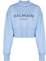 Balmain sweat crop à logo imprimé - Bleu