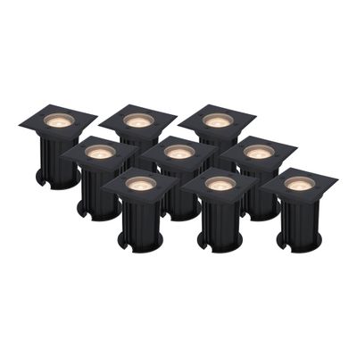 HOFTRONIC™ 9x Ramsay dimbare LED grondspot - Vierkant - Zwart - 2700K warm wit - 5 Watt - IP67 straal waterdicht - 3 jaar garantie