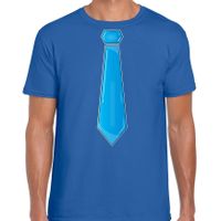 Verkleed t-shirt voor heren - stropdas blauw - blauw - carnaval - foute party - verkleedshirt