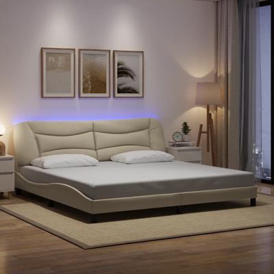 Bedframe met LED zonder matras 200x200 cm stof crèmekleurig