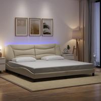 Bedframe met LED zonder matras 200x200 cm stof crèmekleurig