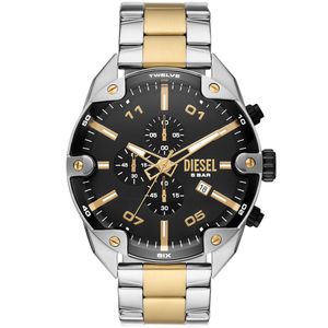 Diesel DZ4627 Horloge Spiked Chronograaf staal zilver-en goudkleurig 49 mm