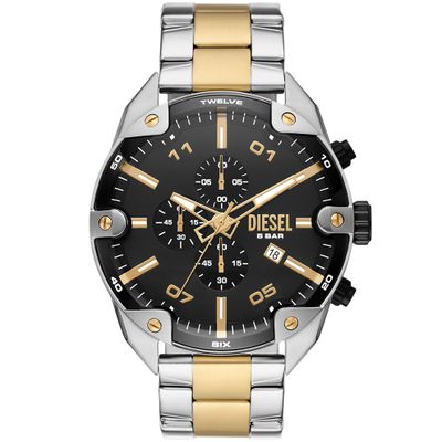 Diesel DZ4627 Horloge Spiked Chronograaf staal zilver-en goudkleurig 49 mm