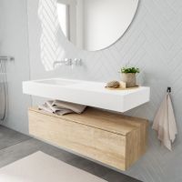Mondiaz Alan badmeubel 120 cm washed oak 1 lade vrijhangend wastafel links zonder kraangat wit