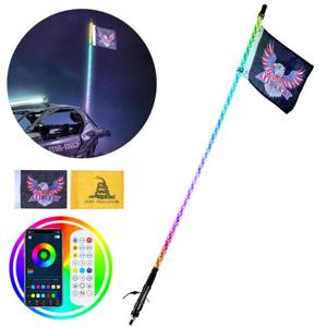 VEVOR 1 stuk 5ft zweeplicht, APP en RF-afstandsbediening, LED-zweeplicht, waterdichte 360 ° spiraalvormige RGB-zwepen met verlichting en 2 vlaggen, voor UTV's, ATV's, motorfietsen, RZR, Can-Am