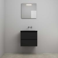 On-Line Badkamermeubelset - 60 cm - Voorgemonteerd - Ladestructuur - Acryl Wastafel - zonder Kraangat - Spiegel met LED-Verlichting - Mat Zwart