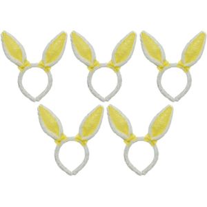 5x Wit/geel konijnen/hazen oren diadeempjes 24 cm   -