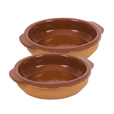Gerimport Tapas bakje San Sebastian - 2x stuks - met handvat - 15 cm - aardewerk - bruin Gerimport Tapas bakje San Sebastian - 2x stuks - met handvat - 15 cm - aardewerk - bruin