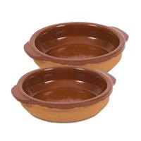 Gerimport Tapas bakje San Sebastian - 2x stuks - met handvat - 15 cm - aardewerk - bruin