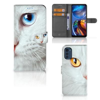 Motorola Moto E32 | Moto E32s | Telefoonhoesje | Met pasjeshouder | Witte Kat