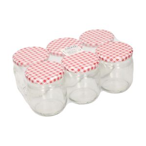 Jam potjes met rood/wit deksels425 ml 6 stuks   -