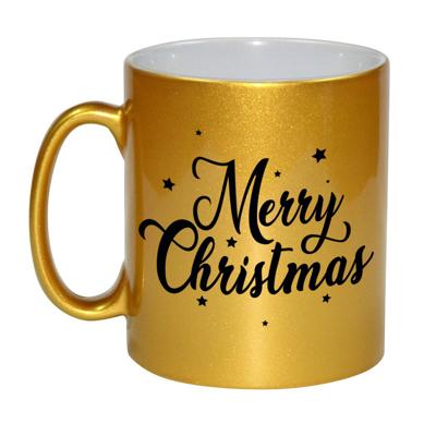 Kerst thema Koffiemok - Merry Christmas - 300 ml - Goud - keramiek - kerstcadeau - kerstmis