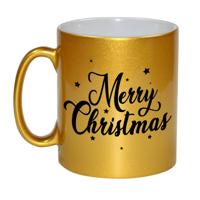 Kerst thema Koffiemok - Merry Christmas - 300 ml - Goud - keramiek - kerstcadeau - kerstmis