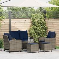 6-delige Loungeset met kussens poly rattan grijs