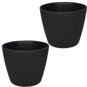 Plantenpot/bloempot - 2x stuks - kunststof - antraciet grijs - D22 x H19 cm - binnen/buiten