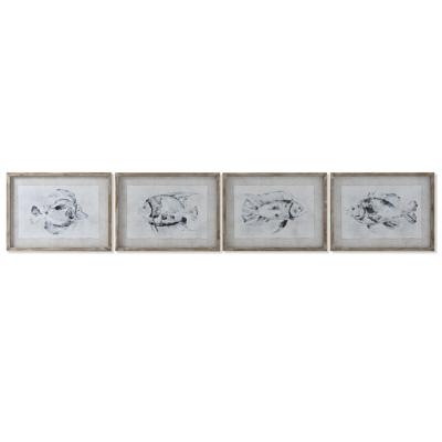 Schilderij Home ESPRIT Grijs Vis (4 Stuks)