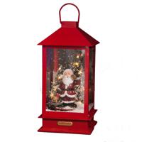 Snowglobe/sneeuw lantaarn - kerstman - rood - 19 x 19 x 38 cm - met licht en muziek