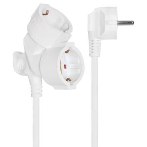 Verlengsnoer wit 5 meter 2 stopcontacten haakse stekker kinderveilig 3x1.5mm²