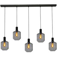 Masterlight 5-lichts hanglamp - zwart -Porto met Jagger smoke glazen - 2711-05-05-130-5-11