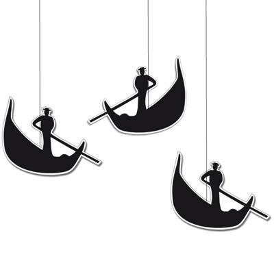 Italie/Italiaanse hangdecoratie gondel - 3x stuks - zwart - 30 cm - Thema feestartikelen/versieringe