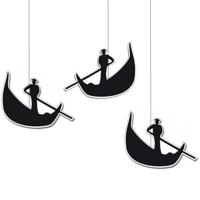 Italie/Italiaanse hangdecoratie gondel - 3x stuks - zwart - 30 cm - Thema feestartikelen/versieringe