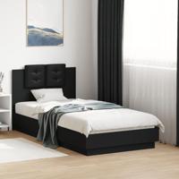 Bedframe met hoofdeinde bewerkt hout zwart 90x190 cm